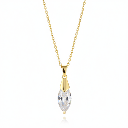 Clear Crystal & Goldtone Marquise Drop Pendant Necklace
