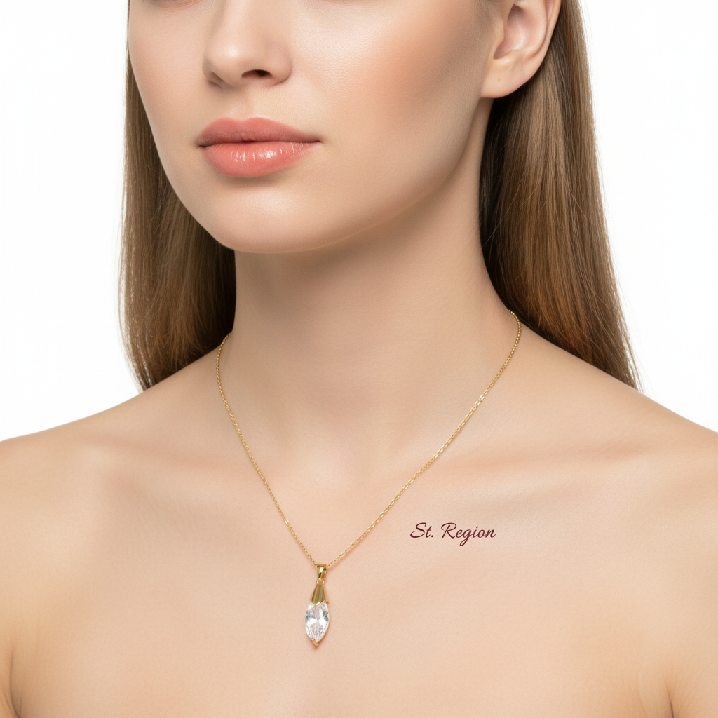 Clear Crystal & Goldtone Marquise Drop Pendant Necklace