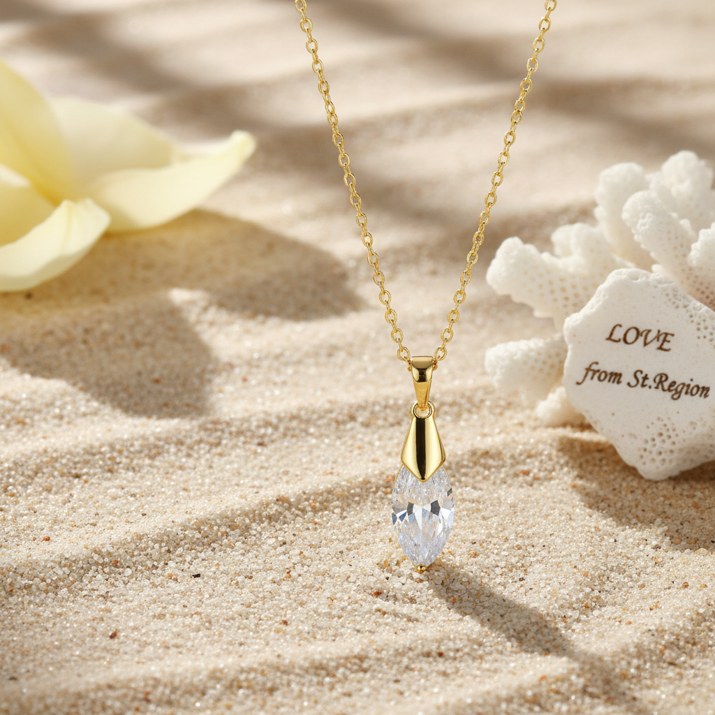 Clear Crystal & Goldtone Marquise Drop Pendant Necklace