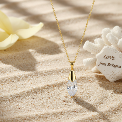 Clear Crystal & Goldtone Marquise Drop Pendant Necklace