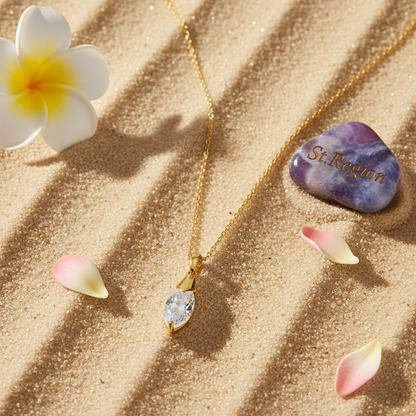 Clear Crystal & Goldtone Marquise Drop Pendant Necklace
