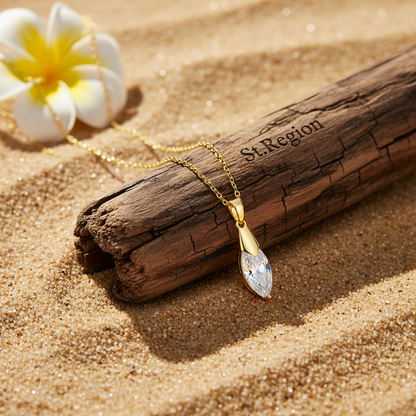 Clear Crystal & Goldtone Marquise Drop Pendant Necklace