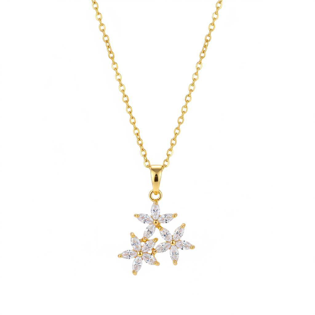 Marquise Crystal & Goldtone Floral Pendant Necklace