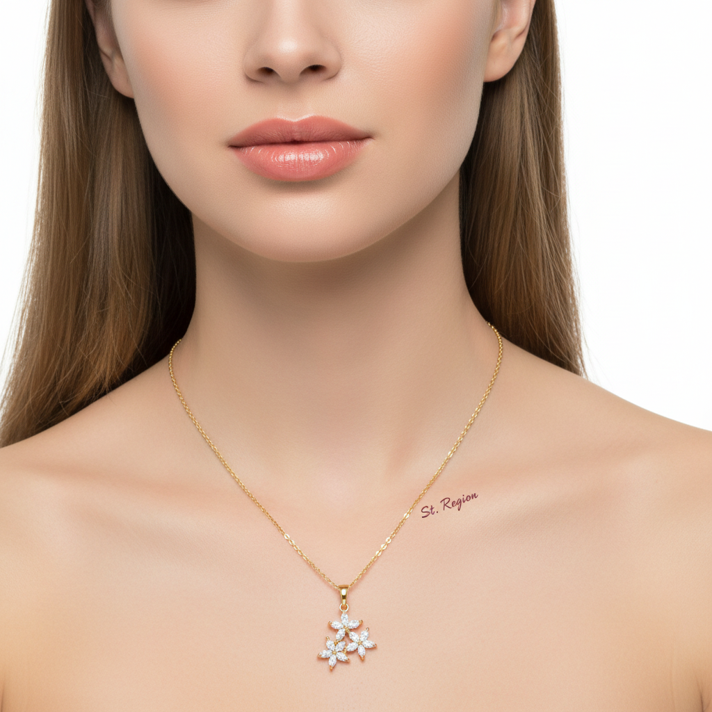 Marquise Crystal & Goldtone Floral Pendant Necklace