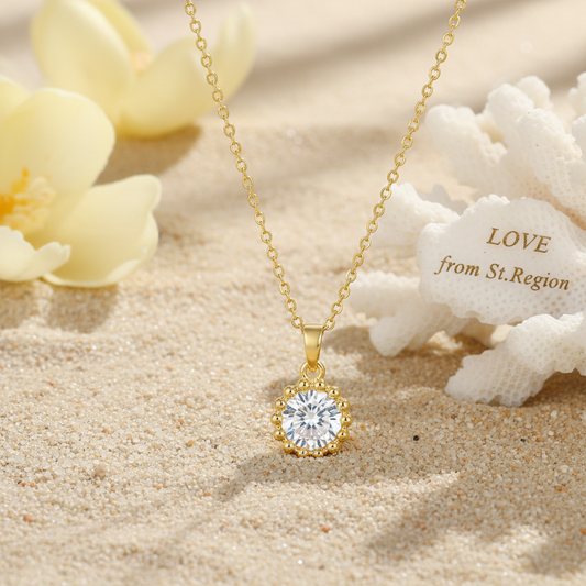 Crystal & Goldtone Round Bead Pendant Necklace