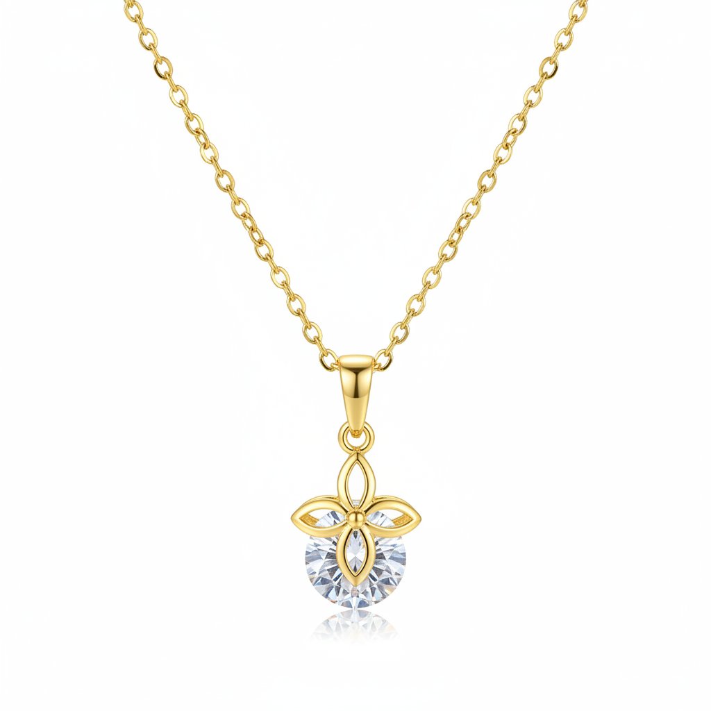 Crystal & Goldtone Clover Pendant Necklace