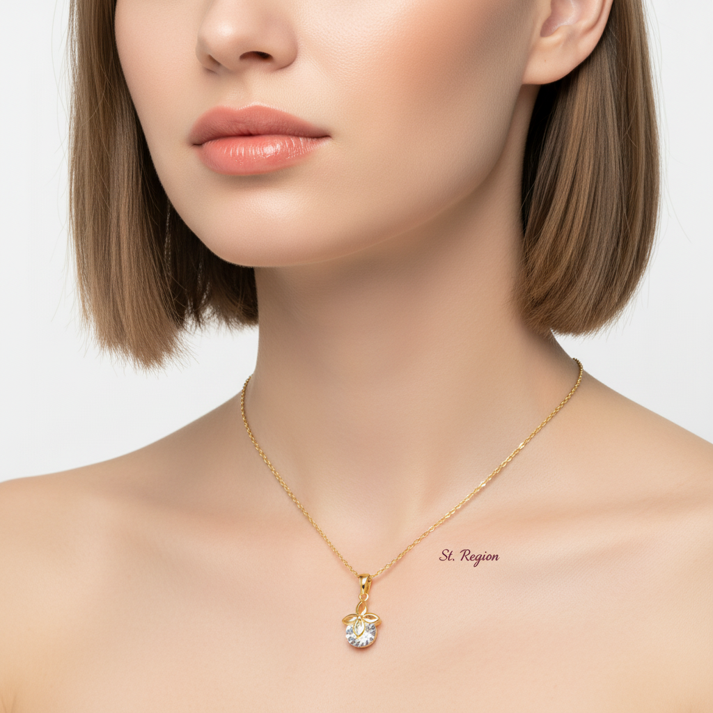 Crystal & Goldtone Clover Pendant Necklace