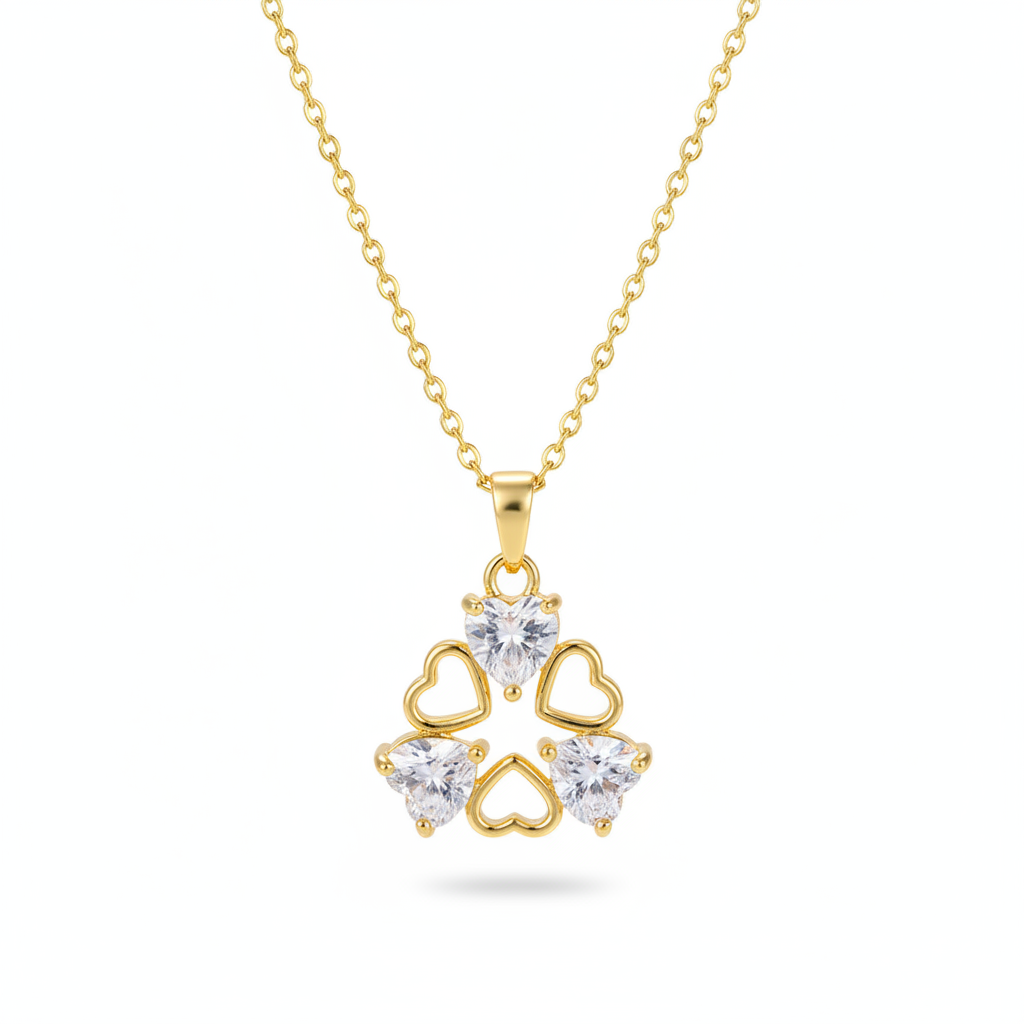 Crystal & Goldtone Heart Cluster Pendant Necklace