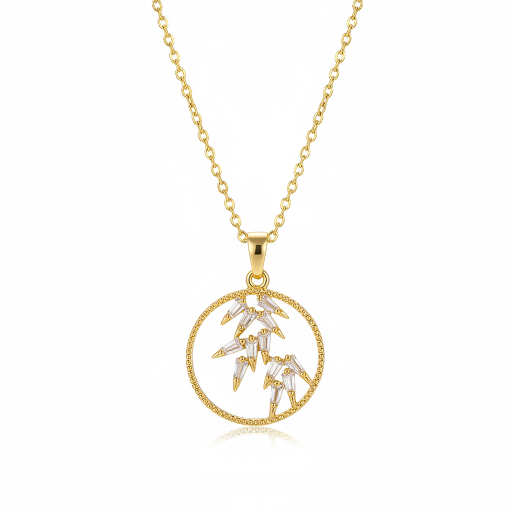Crystal & Goldtone Leaves Circle Pendant Necklace