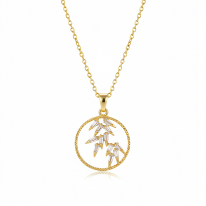 Crystal & Goldtone Leaves Circle Pendant Necklace