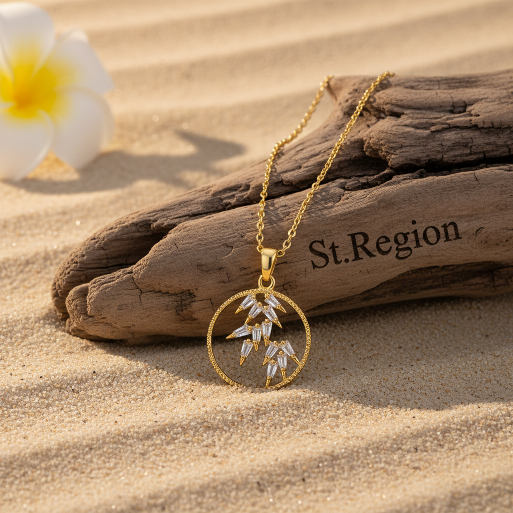 Crystal & Goldtone Leaves Circle Pendant Necklace