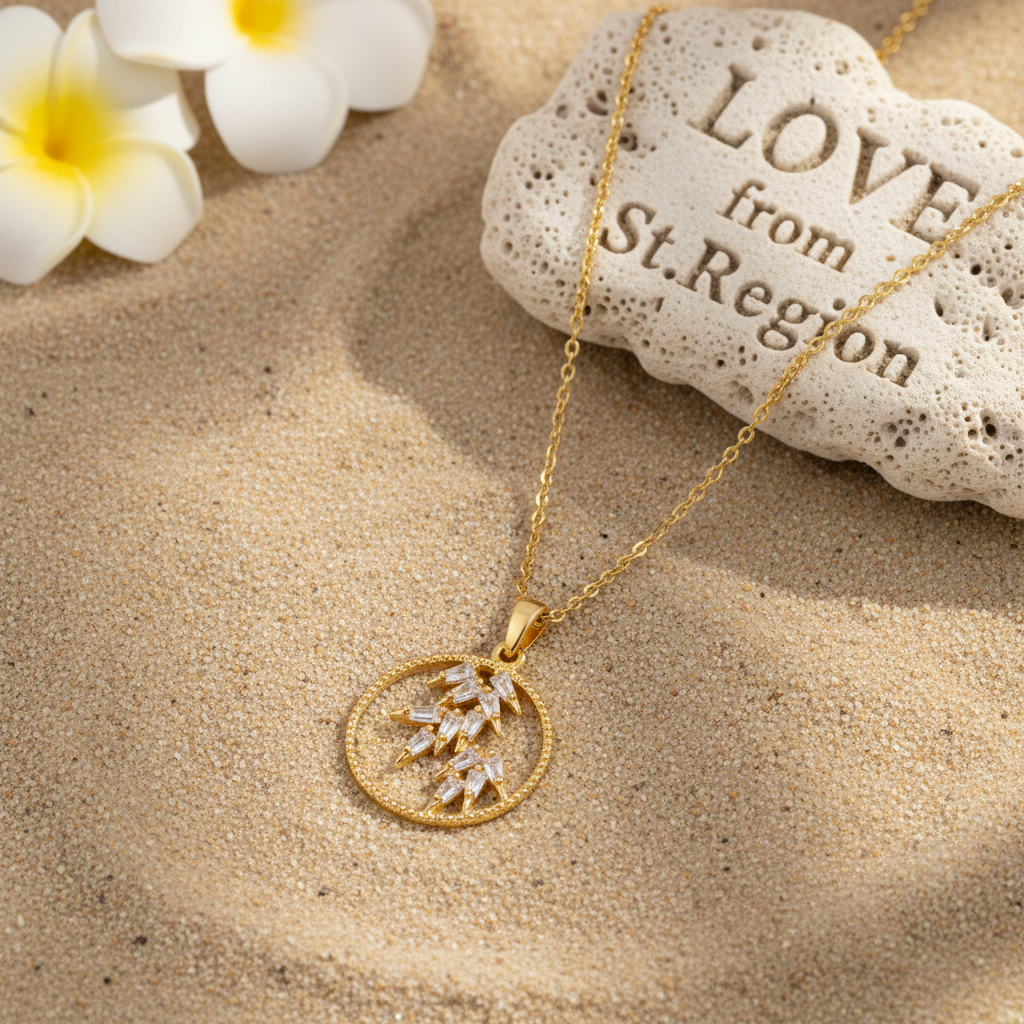Crystal & Goldtone Leaves Circle Pendant Necklace