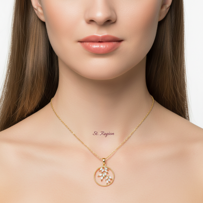 Crystal & Goldtone Leaves Circle Pendant Necklace