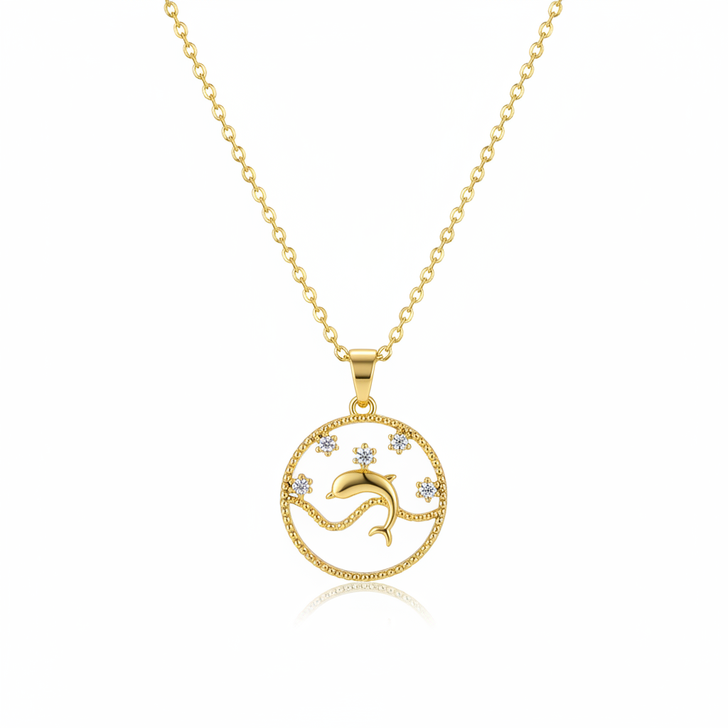 Cubic Zirconia & Goldtone Dolphin Pendant Necklace