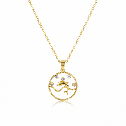 Cubic Zirconia & Goldtone Dolphin Pendant Necklace
