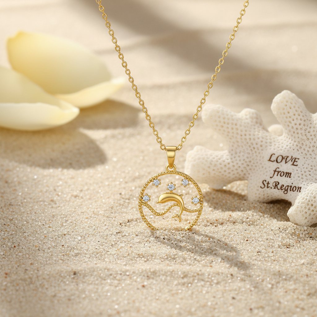 Cubic Zirconia & Goldtone Dolphin Pendant Necklace