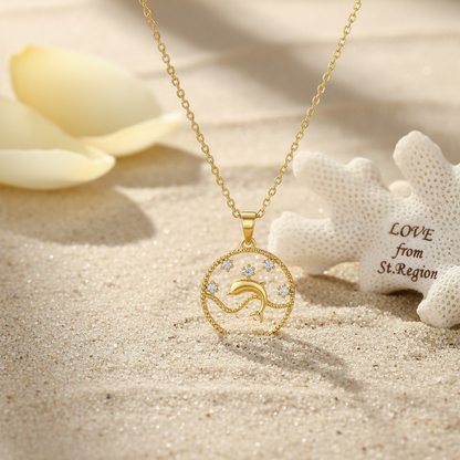 Cubic Zirconia & Goldtone Dolphin Pendant Necklace