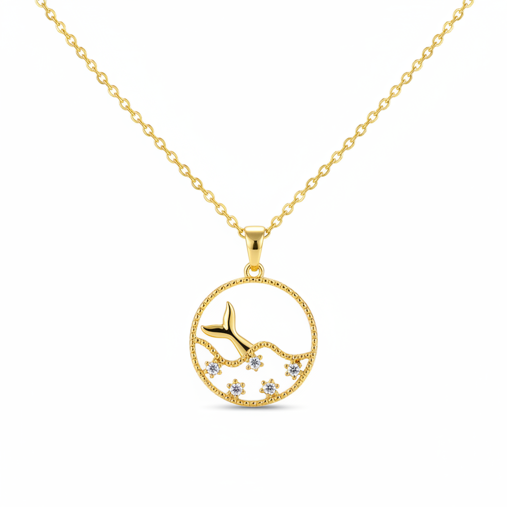 Cubic Zirconia & Goldtone Fishtail Round Pendant Necklace