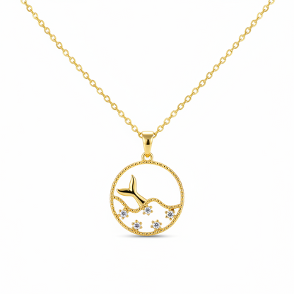Cubic Zirconia & Goldtone Fishtail Round Pendant Necklace