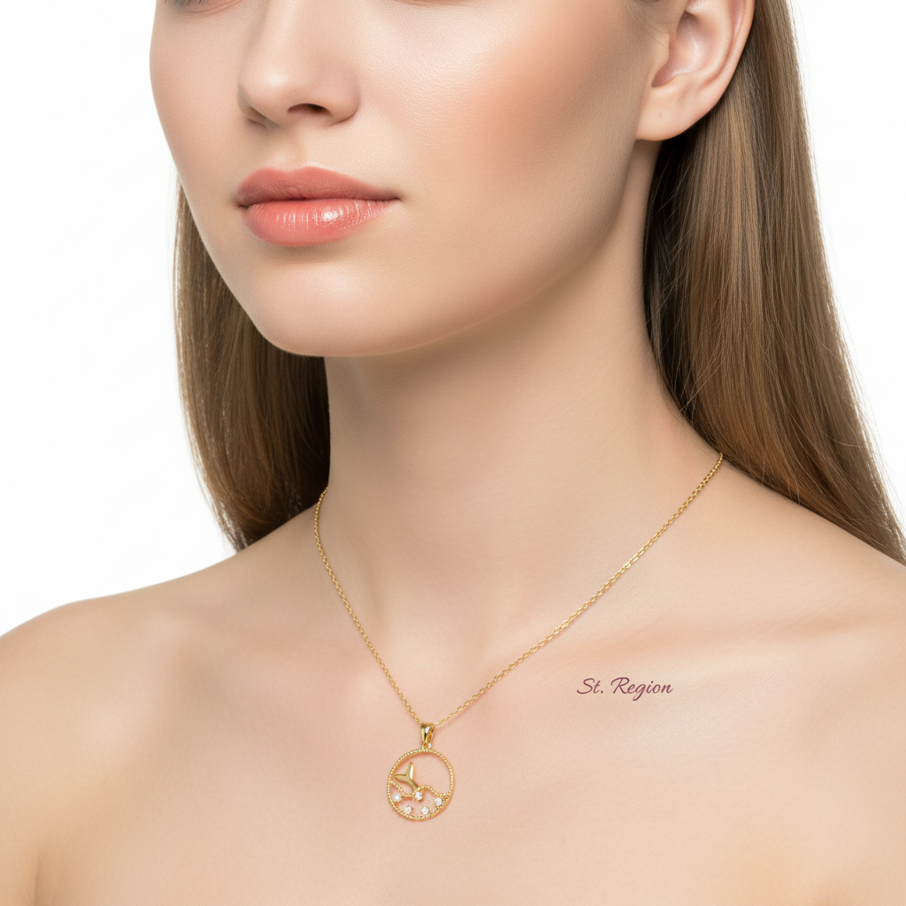 Cubic Zirconia & Goldtone Fishtail Round Pendant Necklace