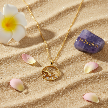 Cubic Zirconia & Goldtone Fishtail Round Pendant Necklace