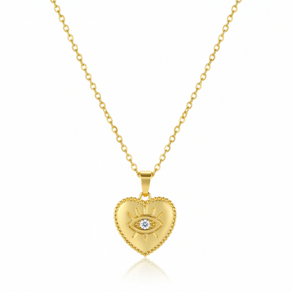 Cubic Zirconia & Goldtone Eye Heart Pendant Necklace