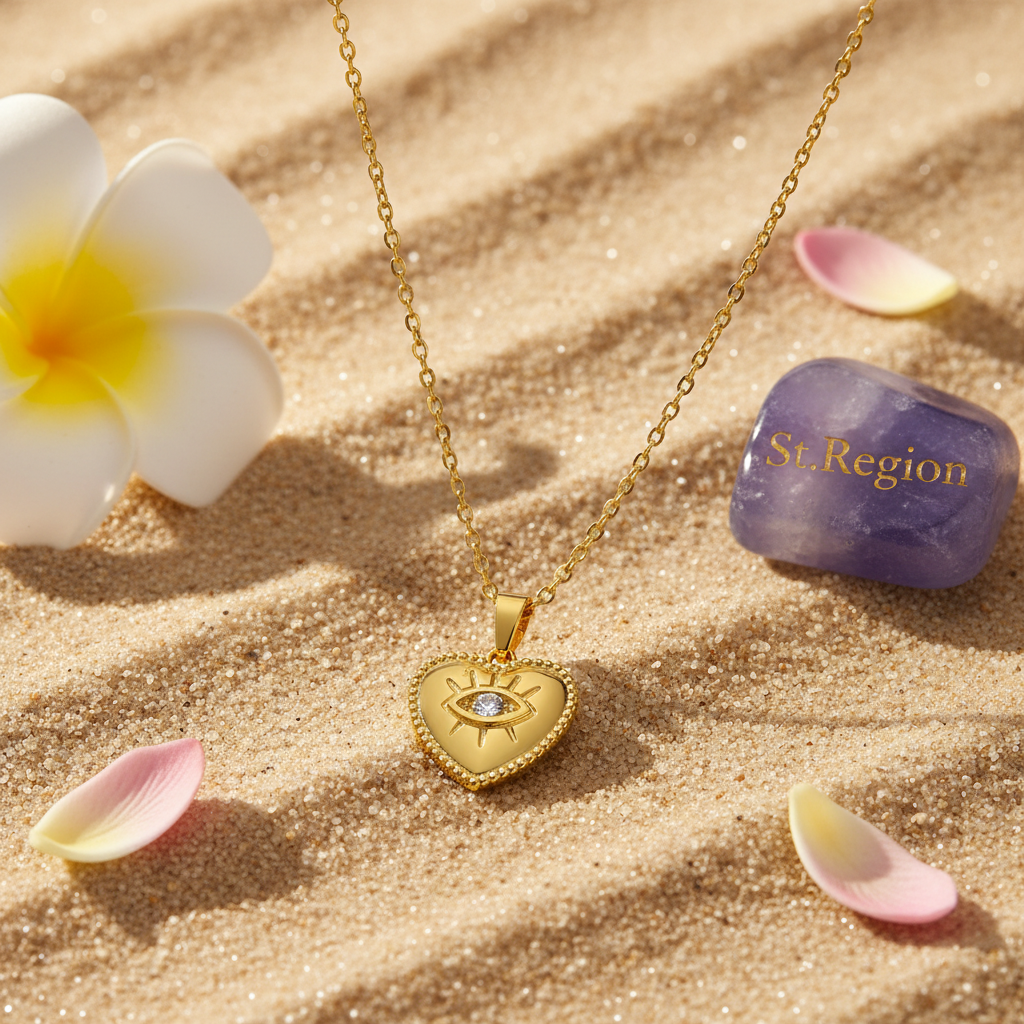 Cubic Zirconia & Goldtone Eye Heart Pendant Necklace