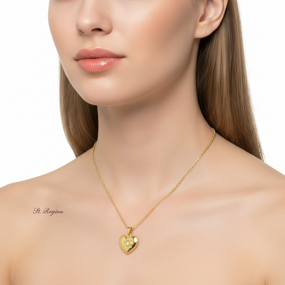 Cubic Zirconia & Goldtone Eye Heart Pendant Necklace