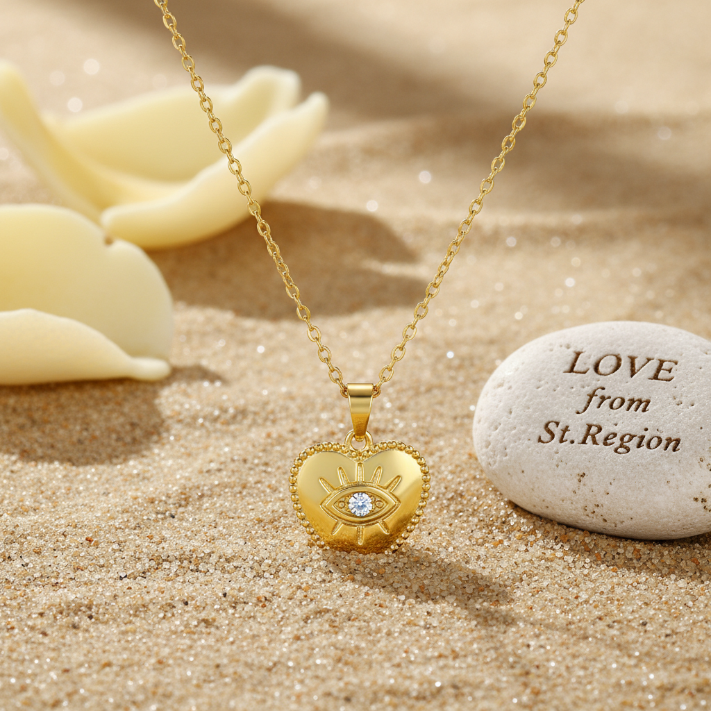 Cubic Zirconia & Goldtone Eye Heart Pendant Necklace