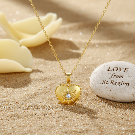 Cubic Zirconia & Goldtone Eye Heart Pendant Necklace