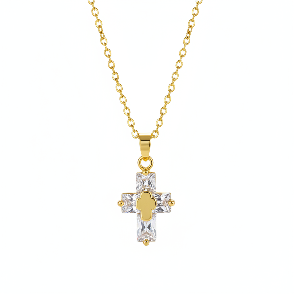 Crystal & Goldtone Stacked Cross Pendant Necklace