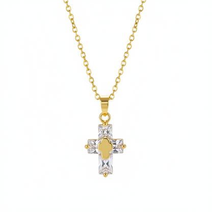 Crystal & Goldtone Stacked Cross Pendant Necklace