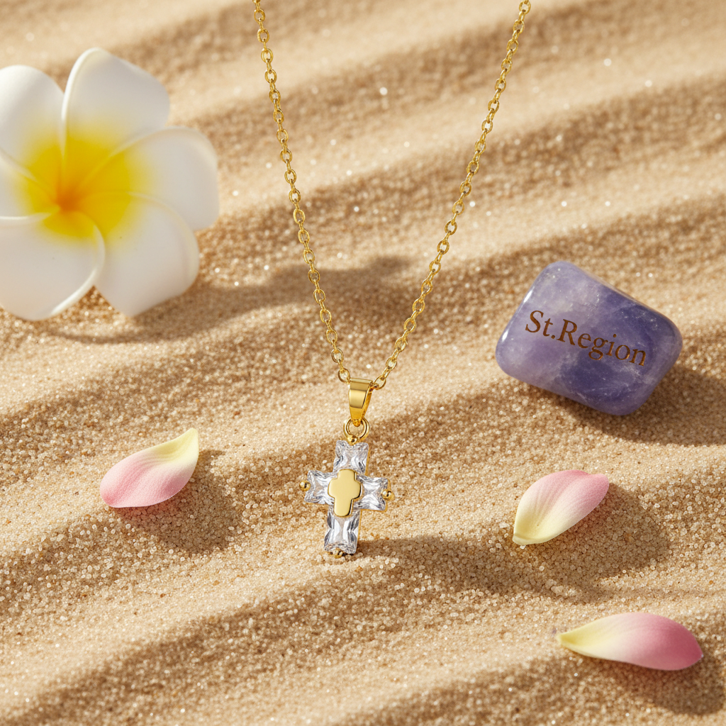 Crystal & Goldtone Stacked Cross Pendant Necklace