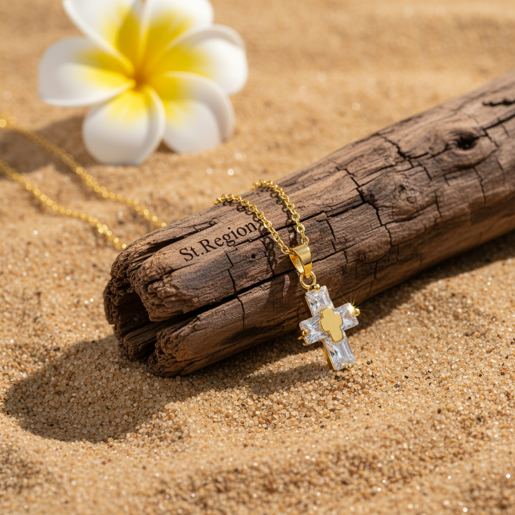 Crystal & Goldtone Stacked Cross Pendant Necklace