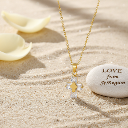 Crystal & Goldtone Stacked Cross Pendant Necklace
