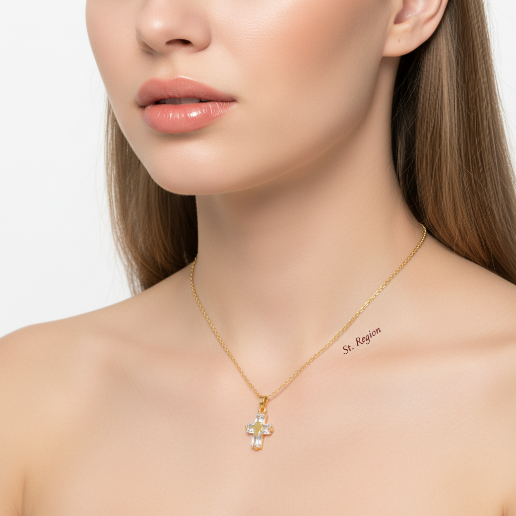 Crystal & Goldtone Stacked Cross Pendant Necklace