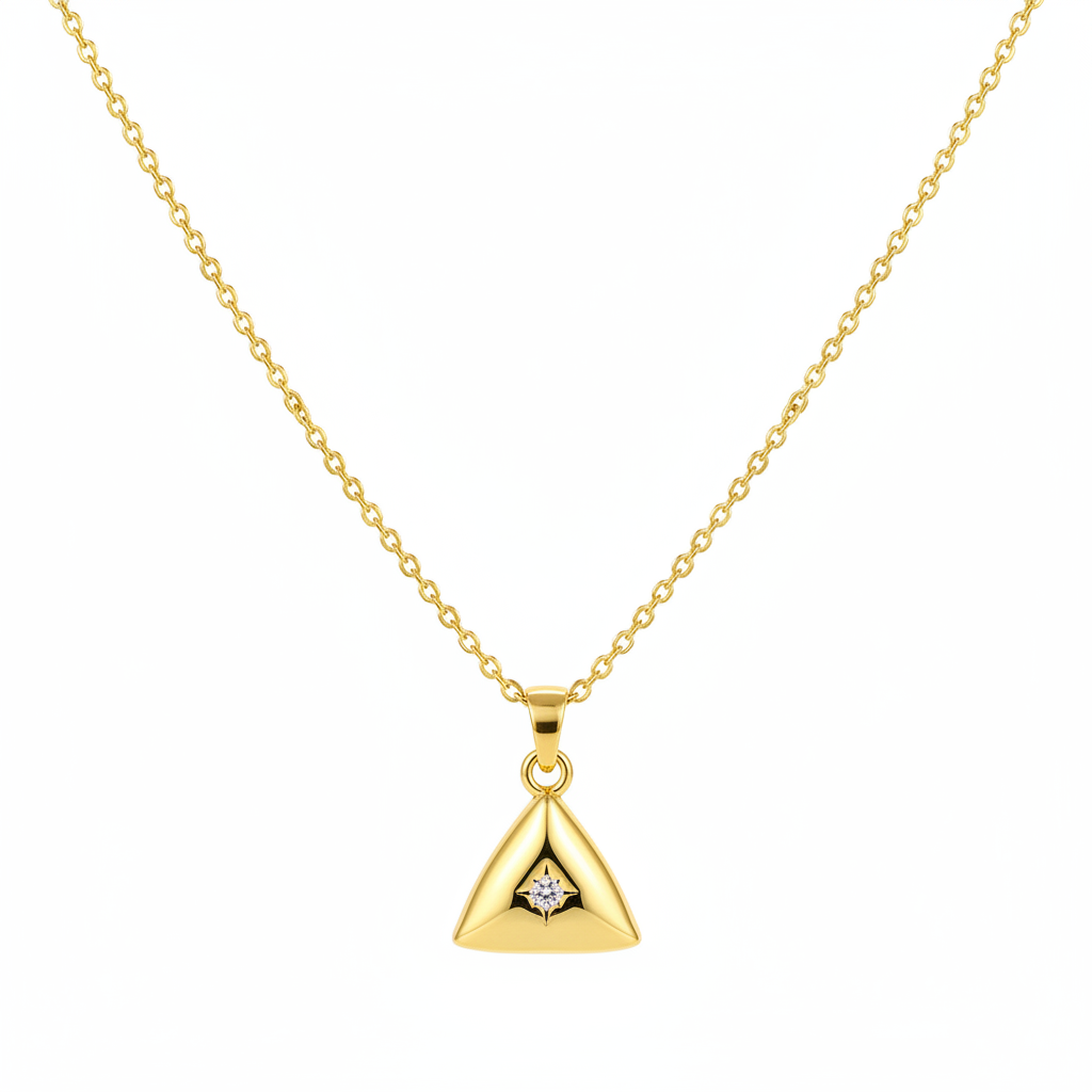 Cubic Zirconia & Goldtone Triangle Pendant Necklace