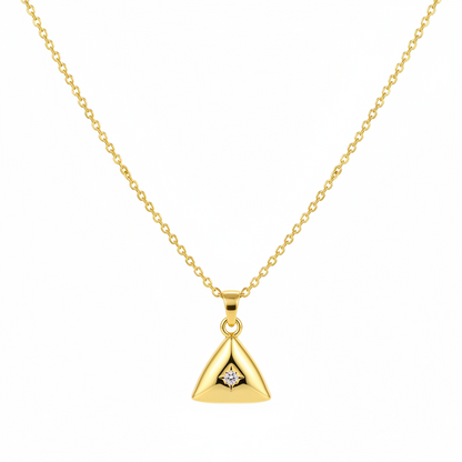Cubic Zirconia & Goldtone Triangle Pendant Necklace