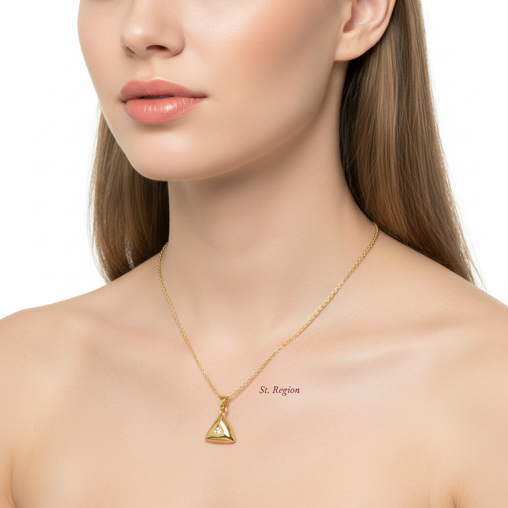 Cubic Zirconia & Goldtone Triangle Pendant Necklace