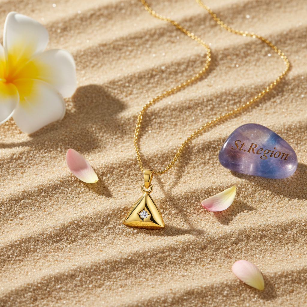Cubic Zirconia & Goldtone Triangle Pendant Necklace