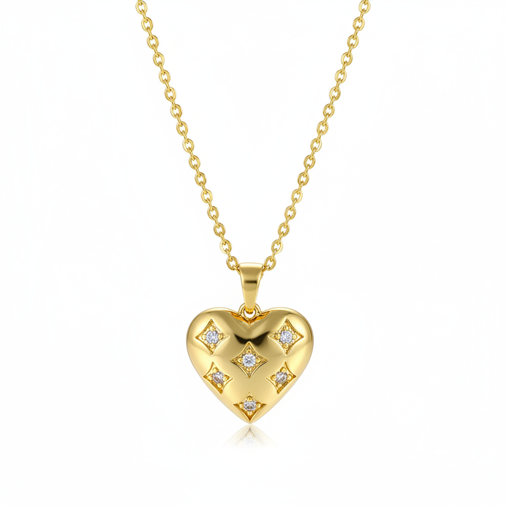 Cubic Zirconia & Goldtone Rhombus Heart Pendant Necklace