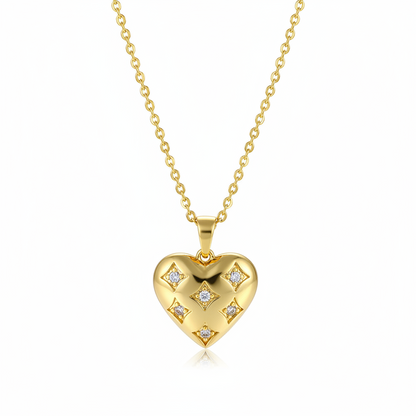 Cubic Zirconia & Goldtone Rhombus Heart Pendant Necklace