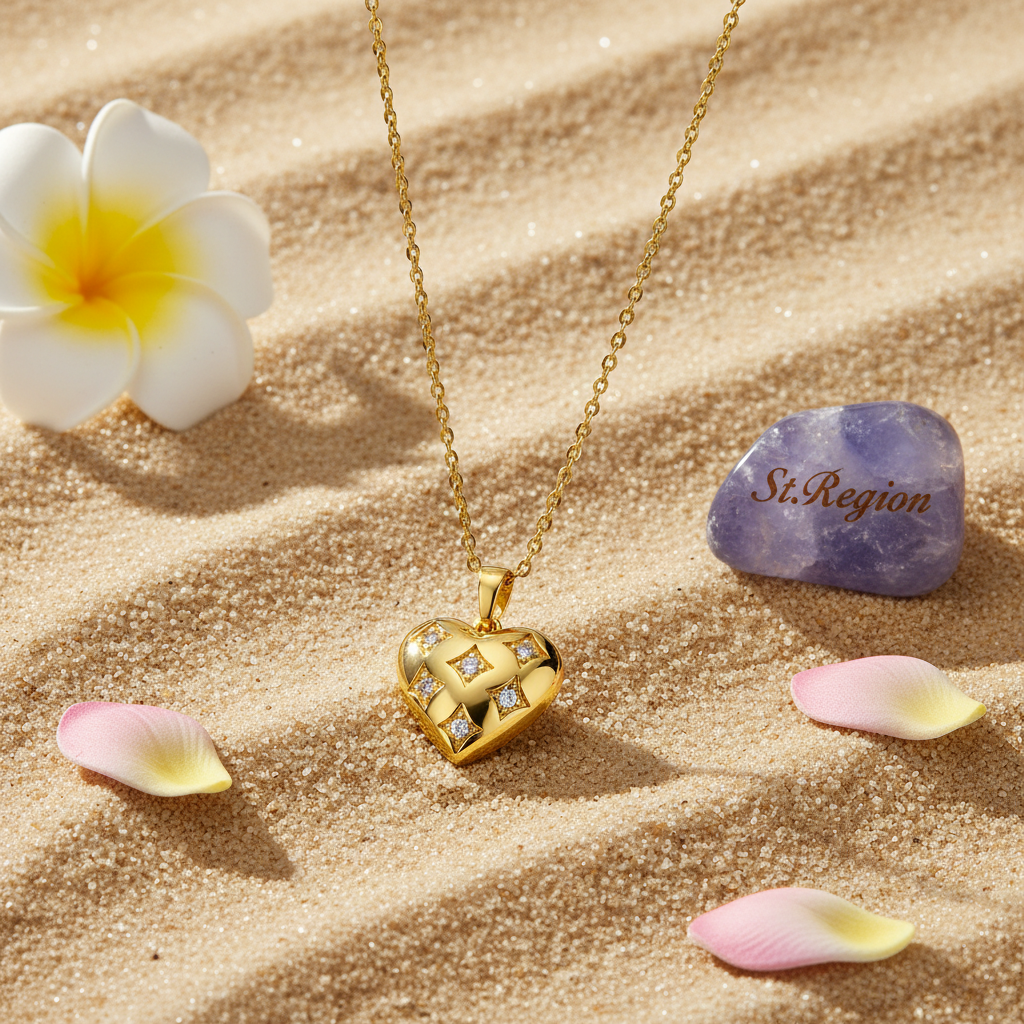 Cubic Zirconia & Goldtone Rhombus Heart Pendant Necklace