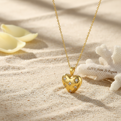 Cubic Zirconia & Goldtone Rhombus Heart Pendant Necklace