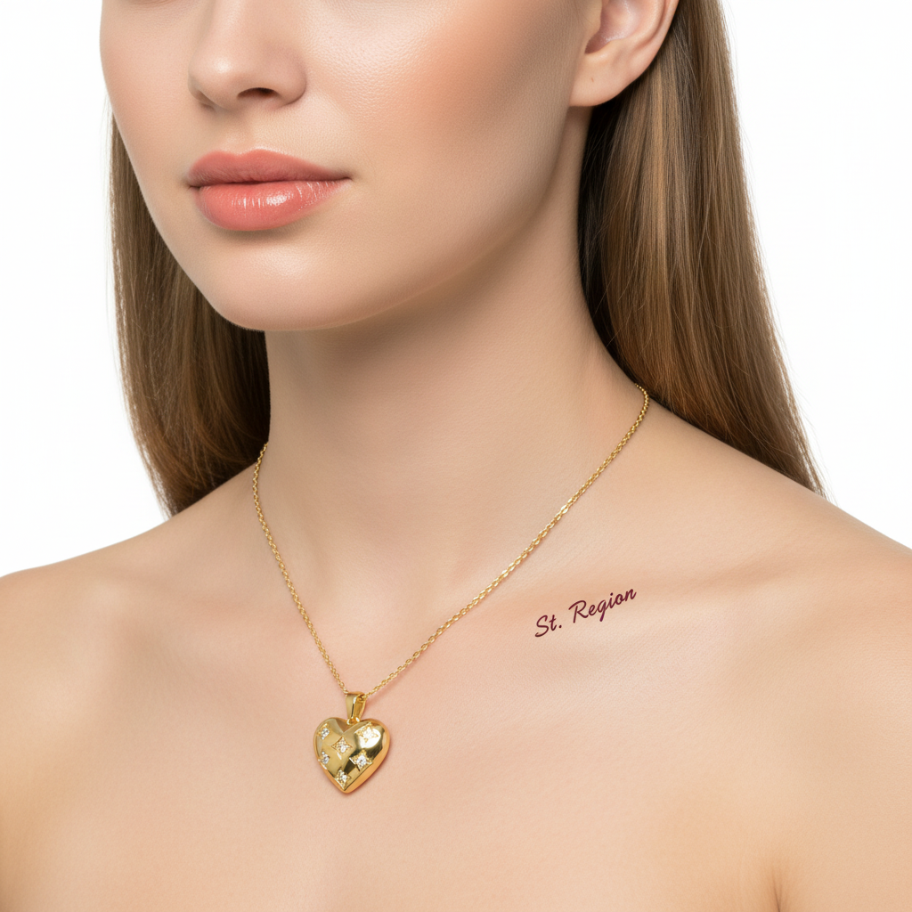Cubic Zirconia & Goldtone Rhombus Heart Pendant Necklace