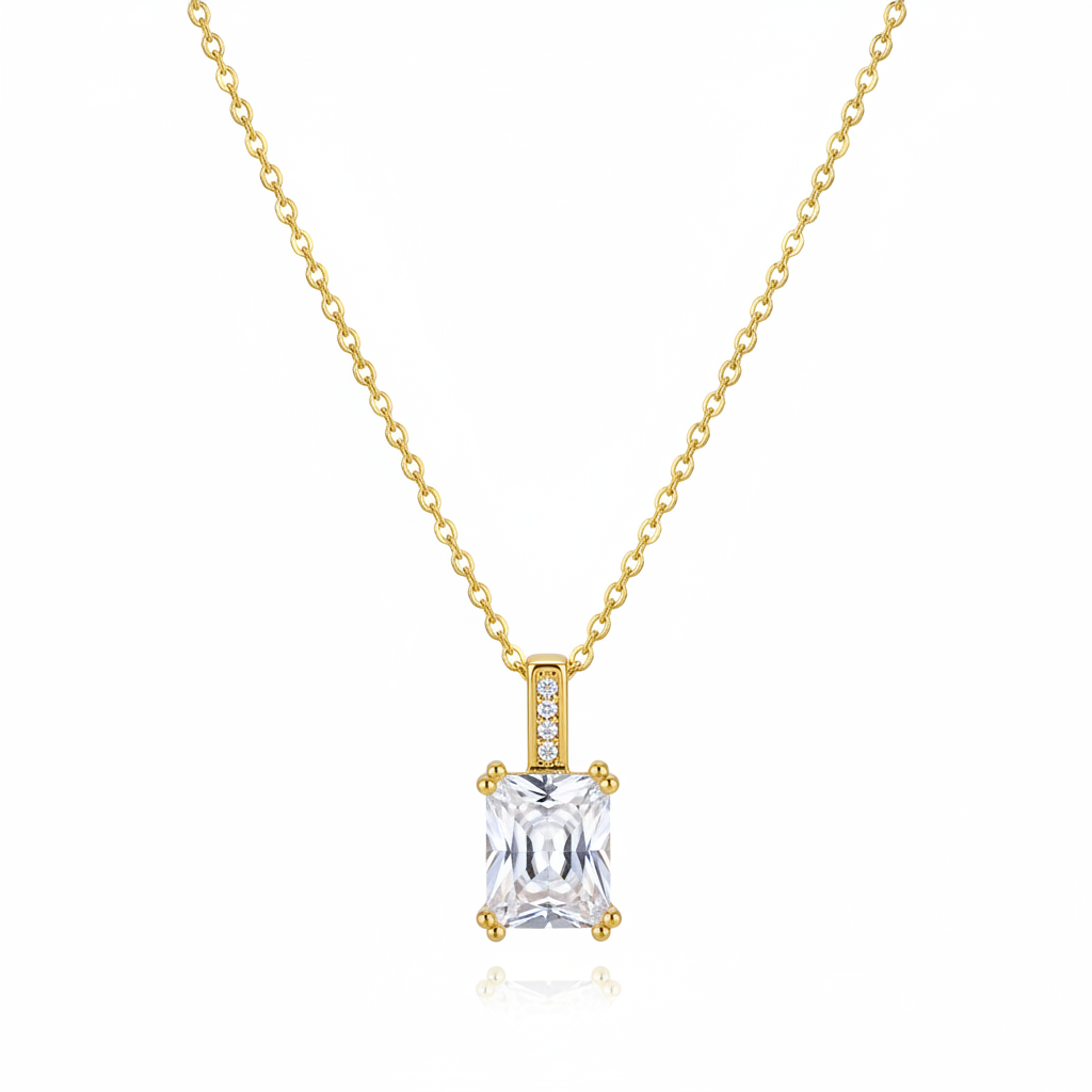 Princess-cut Crystal & Cubic Zirconia Goldtone Pendant Necklace