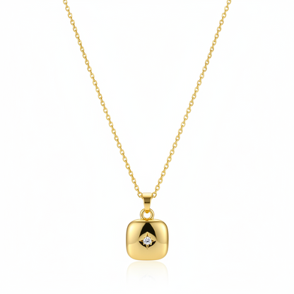 Cubic Zirconia & Goldtone Star Square Pendant Necklace