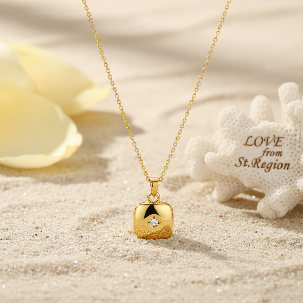 Cubic Zirconia & Goldtone Star Square Pendant Necklace