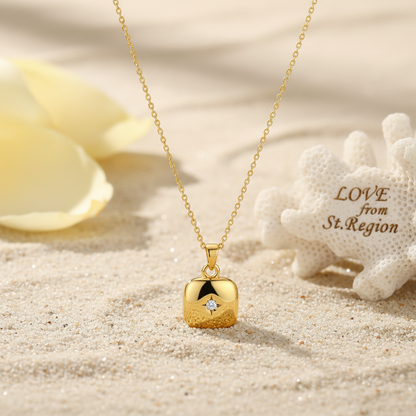 Cubic Zirconia & Goldtone Star Square Pendant Necklace