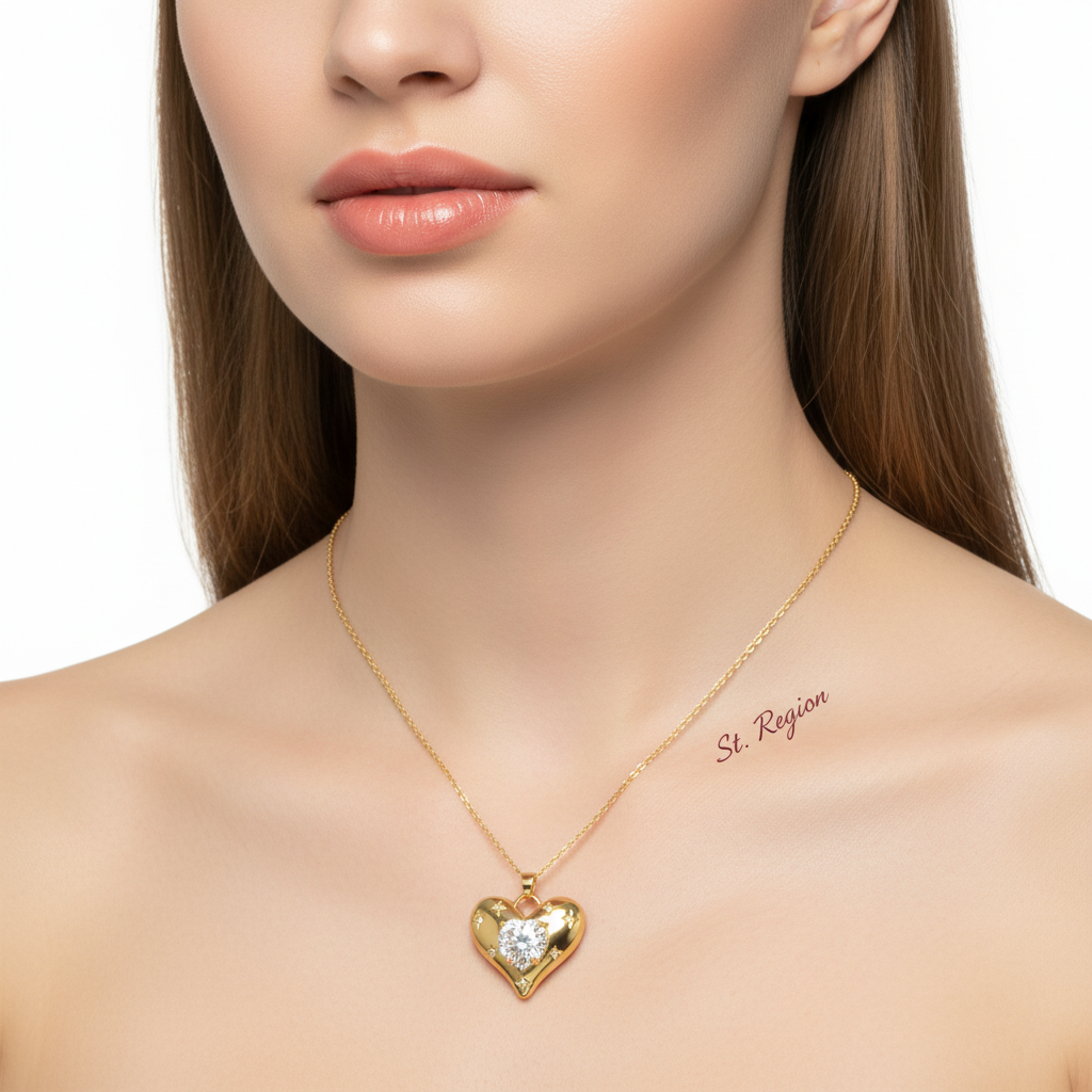 Cubic Zirconia & Crystal Heart Pendant Necklace